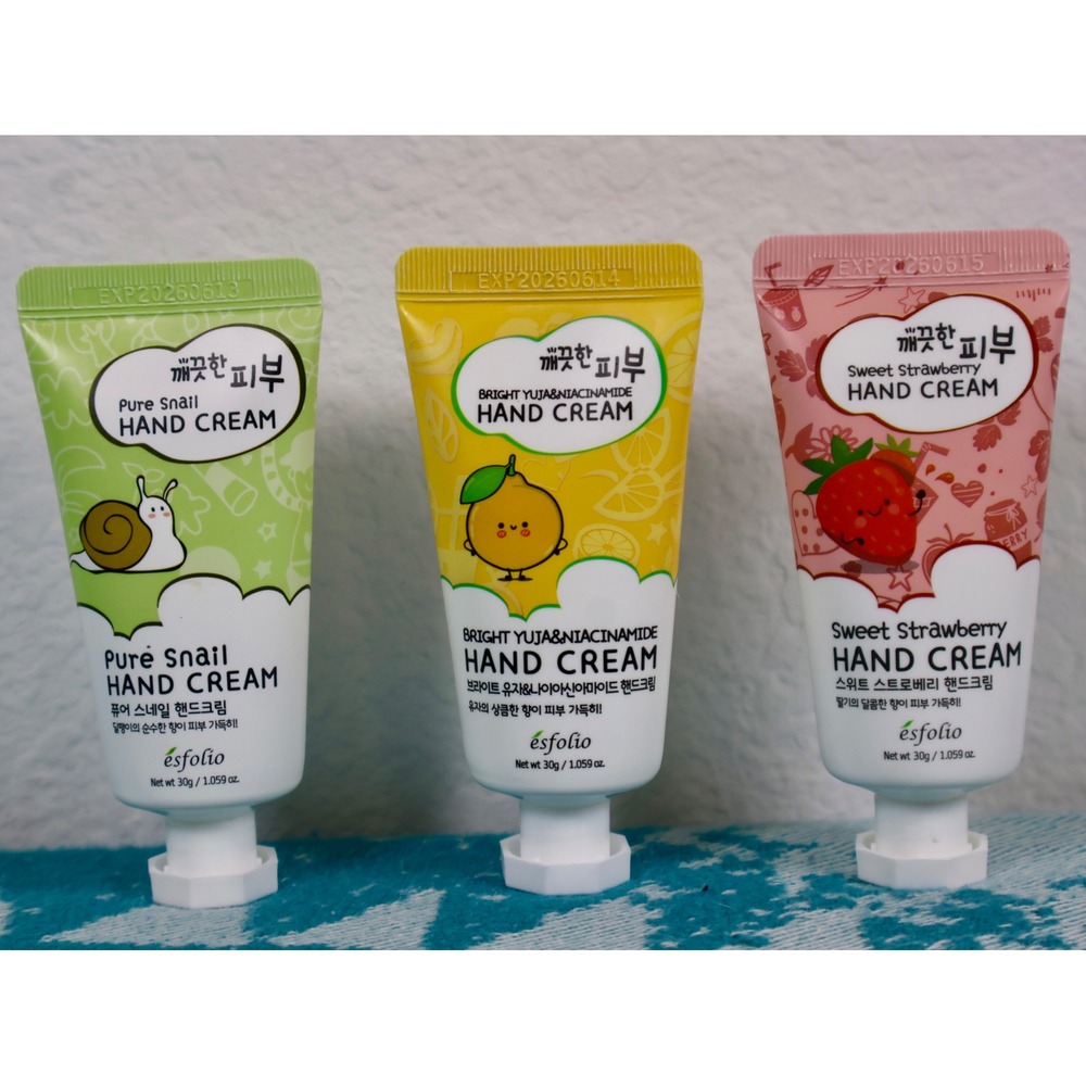 ESFOLIA Hand Cream Set Snail Yuja Strawberry Moisturizing Korean Travel Size 30g